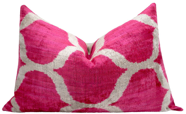 Handmade Pink Geometric Design Throw Pillow - 16x24 Inch, Vegetable Dyed With Premium Down Feather Insert