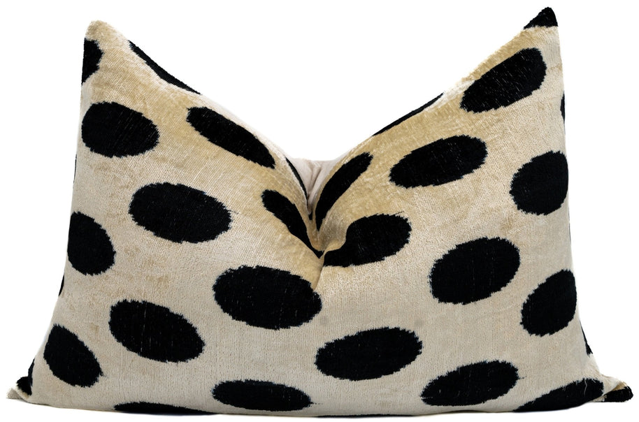 Handmade Throw Pillow Cover & Feather Insert | Black White Polka Dot| Soft Throw Pillow| Luxury Decorative For Couch | 16 X 24 In