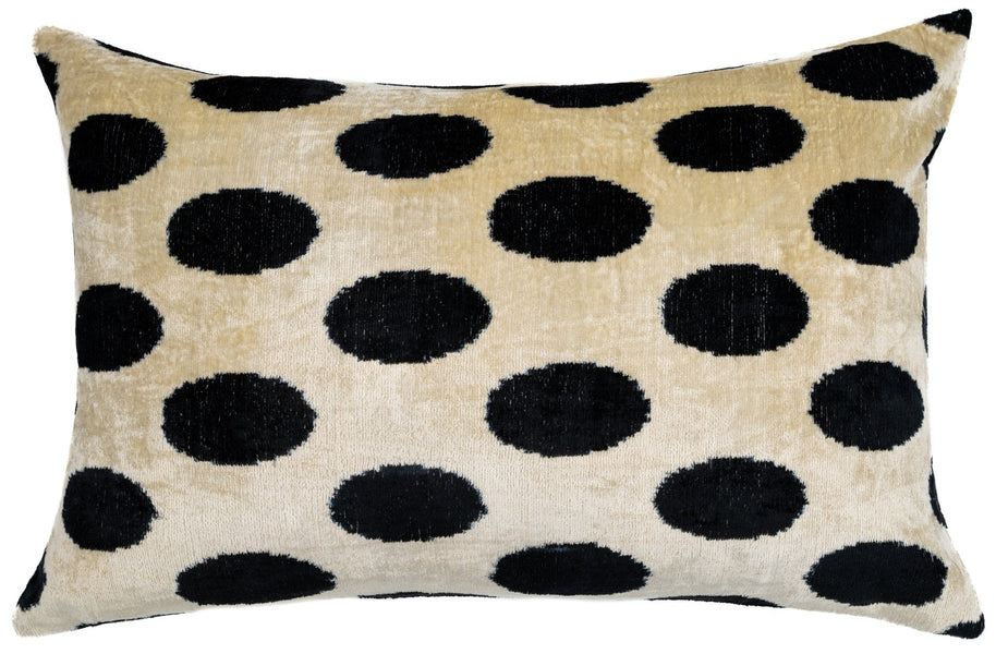 Handmade Throw Pillow Cover & Feather Insert | Black White Polka Dot| Soft Throw Pillow| Luxury Decorative For Couch | 16 X 24 In