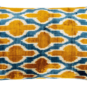 Handmade Throw Pillow Cover & Feather Insert | Gold Blue Geometric | Soft Throw Pillow| Luxury Decorative For Couch | 16 X 24 In