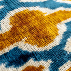 Handmade Throw Pillow Cover & Feather Insert | Gold Blue Geometric | Soft Throw Pillow| Luxury Decorative For Couch | 16 X 24 In