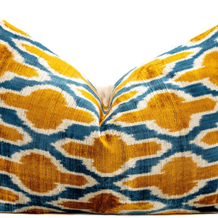 Handmade Throw Pillow Cover & Feather Insert | Gold Blue Geometric | Soft Throw Pillow| Luxury Decorative For Couch | 16 X 24 In