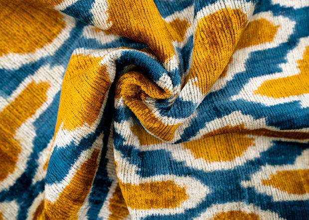 Handmade Throw Pillow Cover & Feather Insert | Gold Blue Geometric | Soft Throw Pillow| Luxury Decorative For Couch | 16 X 24 In