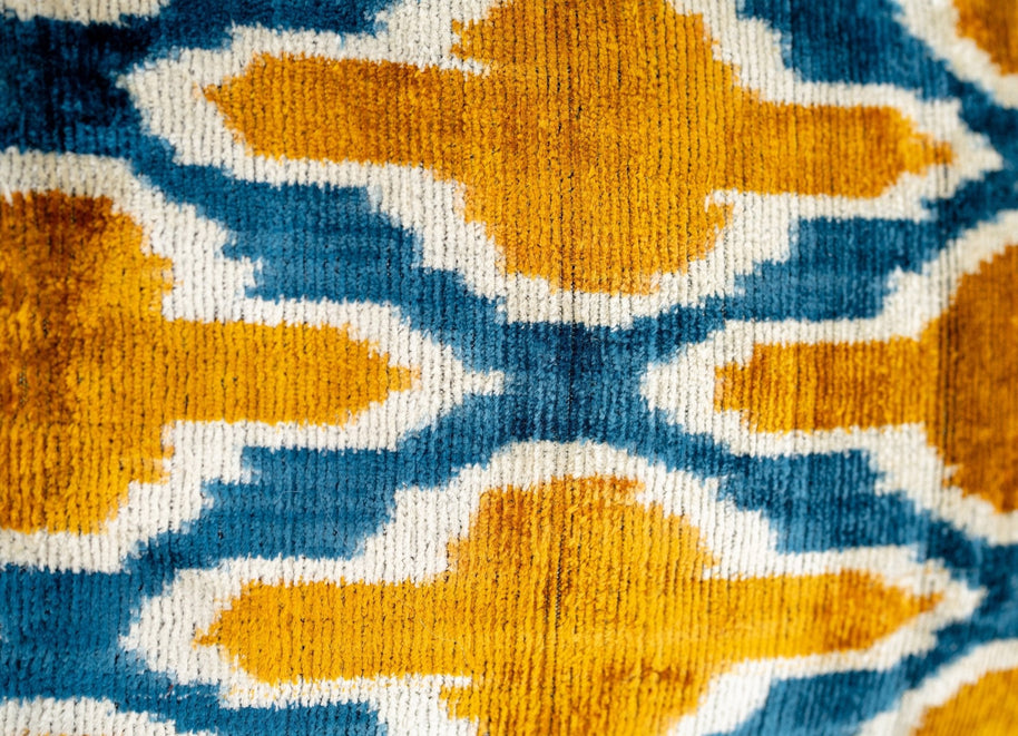 Handmade Throw Pillow Cover & Feather Insert | Gold Blue Geometric | Soft Throw Pillow| Luxury Decorative For Couch | 16 X 24 In