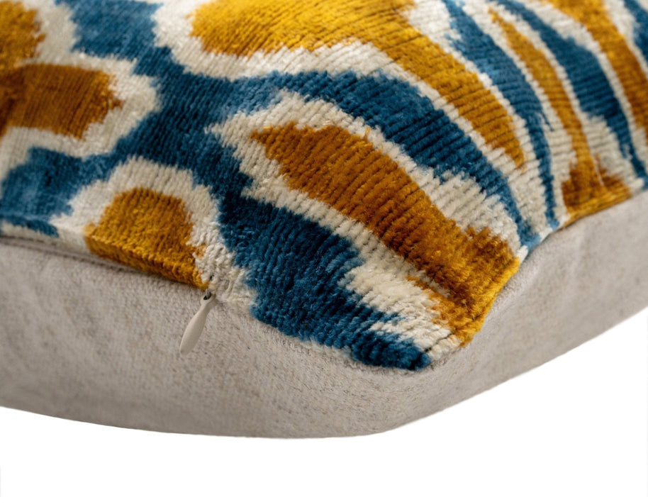Handmade Throw Pillow Cover & Feather Insert | Gold Blue Geometric | Soft Throw Pillow| Luxury Decorative For Couch | 16 X 24 In
