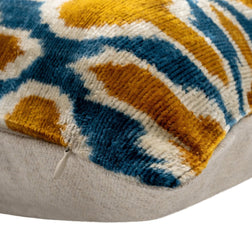 Handmade Throw Pillow Cover & Feather Insert | Gold Blue Geometric | Soft Throw Pillow| Luxury Decorative For Couch | 16 X 24 In