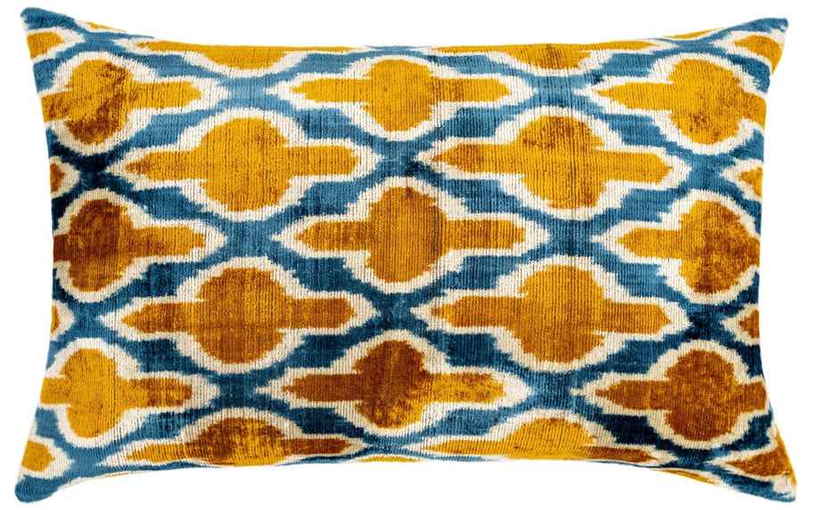 Handmade Throw Pillow Cover & Feather Insert | Orange Blue Pillow | Soft Throw Pillow| Luxury Decorative For Couch | 16 X 24 In (40 X 60 Cm)