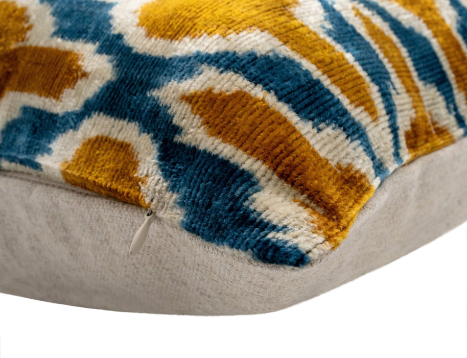 Handmade Throw Pillow Cover & Feather Insert | Orange Blue Pillow | Soft Throw Pillow| Luxury Decorative For Couch | 16 X 24 In (40 X 60 Cm)