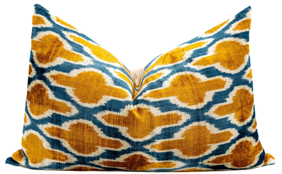 Handmade Throw Pillow Cover & Feather Insert | Orange Blue Pillow | Soft Throw Pillow| Luxury Decorative For Couch | 16 X 24 In (40 X 60 Cm)