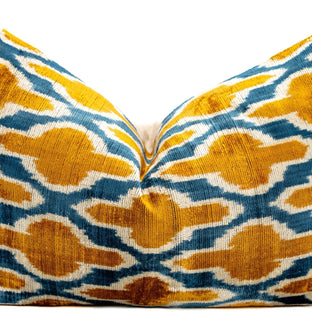 Handmade Throw Pillow Cover & Feather Insert | Orange Blue Pillow | Soft Throw Pillow| Luxury Decorative For Couch | 16 X 24 In (40 X 60 Cm)