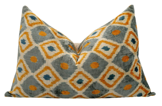 Handmade Throw Pillow Cover & Feather Insert | Orange Gray Pillow | Soft Throw Pillow| Luxury Decorative For Couch | 16 X 24 In