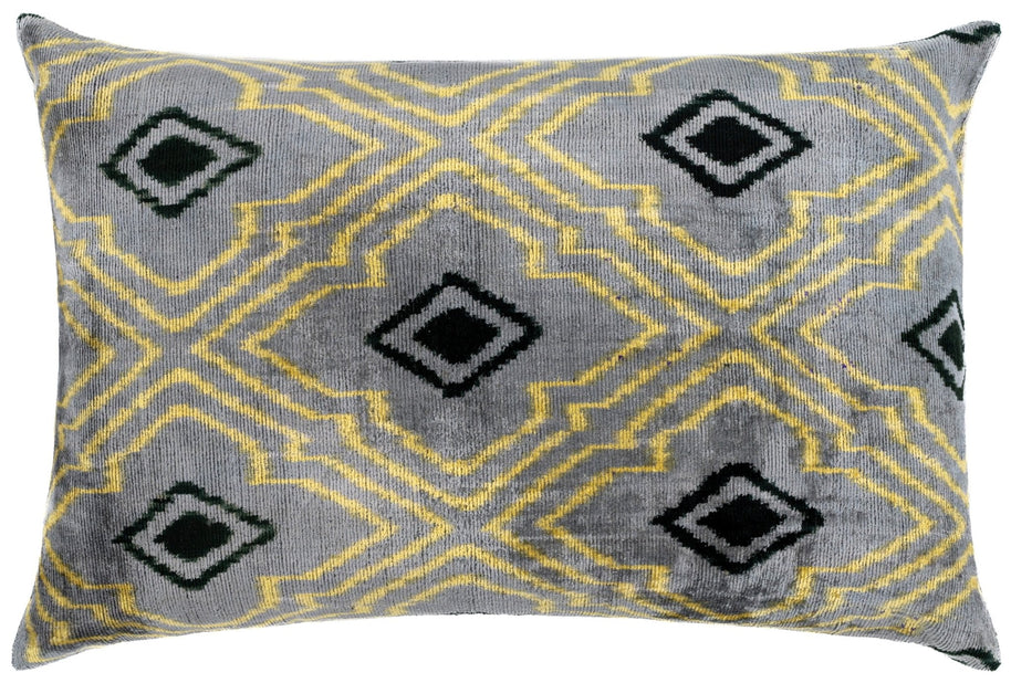Handmade Throw Pillow Cover & Feather Insert | Yellow Gray Pillow | Soft Throw Pillow| Luxury Decorative For Couch | 16 X 24 In