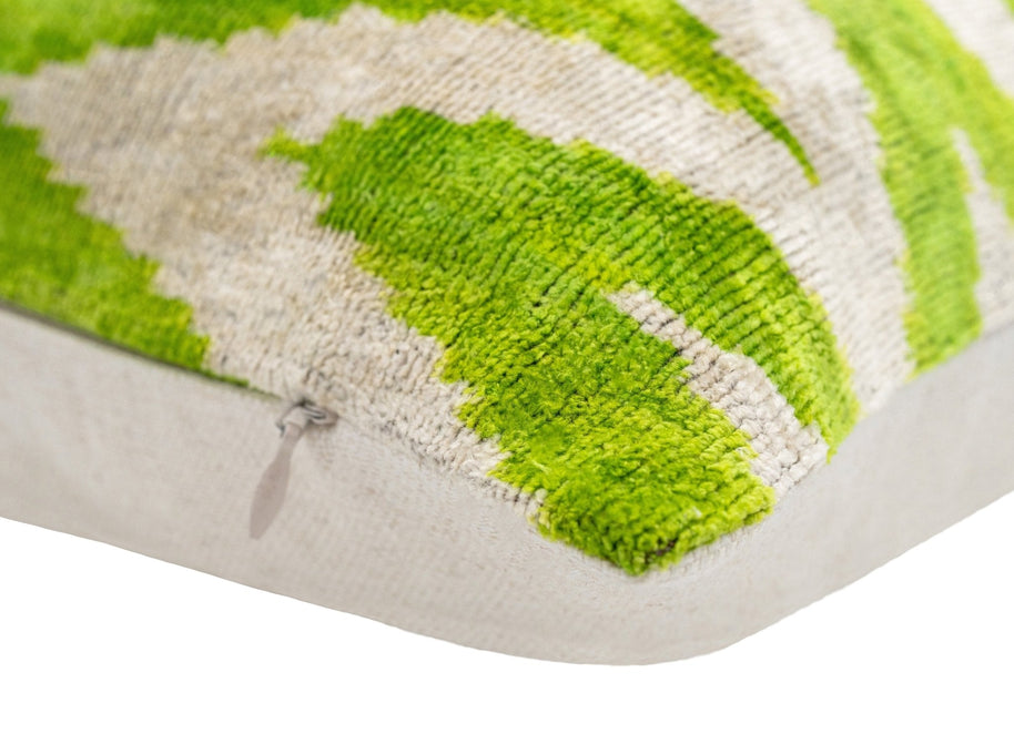 Handmade Throw Pillow Cover & Feather Insert | Zigzag Green Ivory | Soft Throw Pillow| Luxury Decorative For Couch | 16 X 24 In