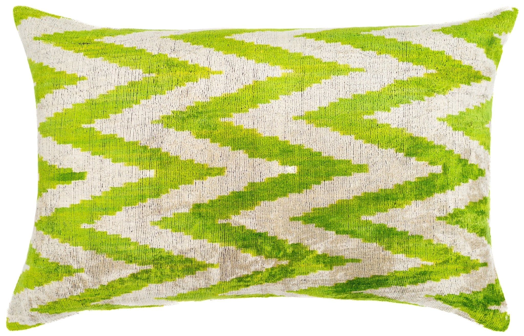 Handmade Throw Pillow Cover & Feather Insert | Zigzag Green Ivory | Soft Throw Pillow| Luxury Decorative For Couch | 16 X 24 In