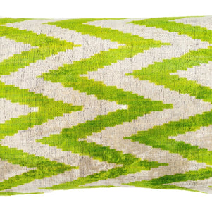 Handmade Throw Pillow Cover & Feather Insert | Zigzag Green Ivory | Soft Throw Pillow| Luxury Decorative For Couch | 16 X 24 In