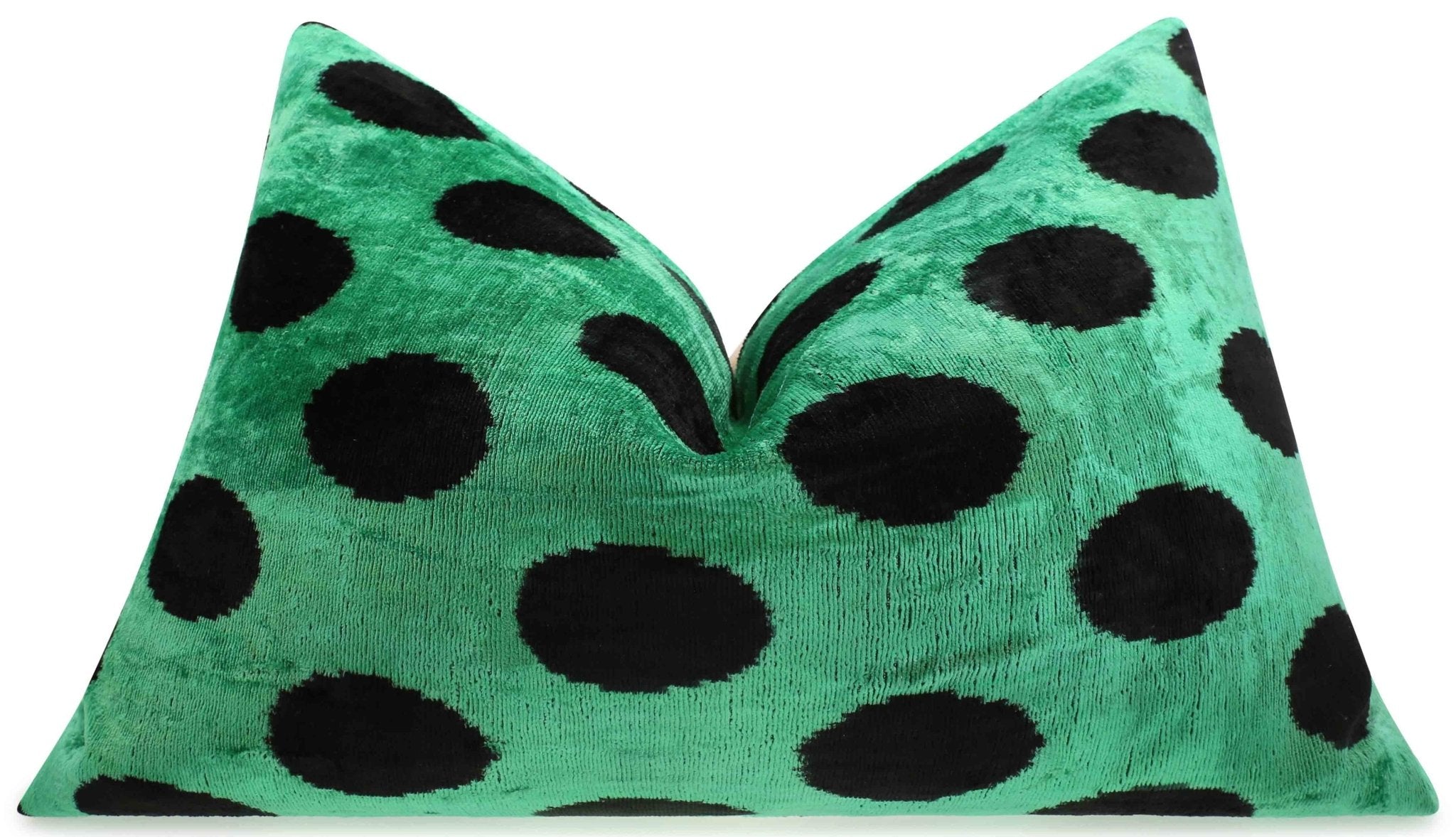 Handmade Velvet Lumbar Pillow In Green And Black Polka Dot Design - High-Quality 16x24 Inch Decorative Accent With Premium Down Feather Insert