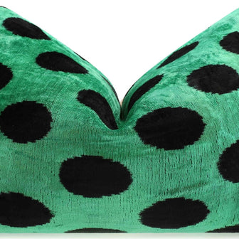 Handmade Velvet Lumbar Pillow In Green And Black Polka Dot Design - High-Quality 16x24 Inch Decorative Accent With Premium Down Feather Insert