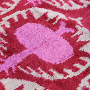 Handmade Velvet Lumbar Pillow In Red And Pink Ikat Floral Design - High-Quality 16x24 Inch Decorative Accent With Premium Down Feather Insert