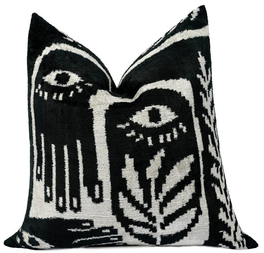 Handmade Velvet Throw Pillow With Black And White Abstract Eye Design - High-Quality 20x20 Inch Decorative Accent With Premium Down Feather Insert