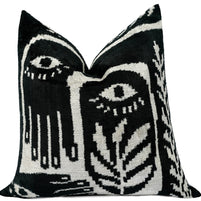 Handmade Velvet Throw Pillow With Black And White Abstract Eye Design - High-Quality 20x20 Inch Decorative Accent With Premium Down Feather Insert