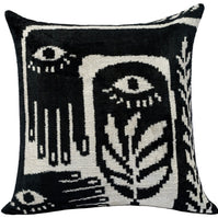 Handmade Velvet Throw Pillow With Black And White Abstract Eye Design - High-Quality 20x20 Inch Decorative Accent With Premium Down Feather Insert