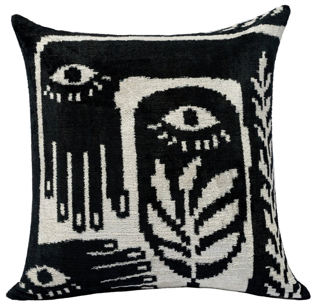 Handmade Velvet Throw Pillow With Black And White Abstract Eye Design - High-Quality 20x20 Inch Decorative Accent With Premium Down Feather Insert