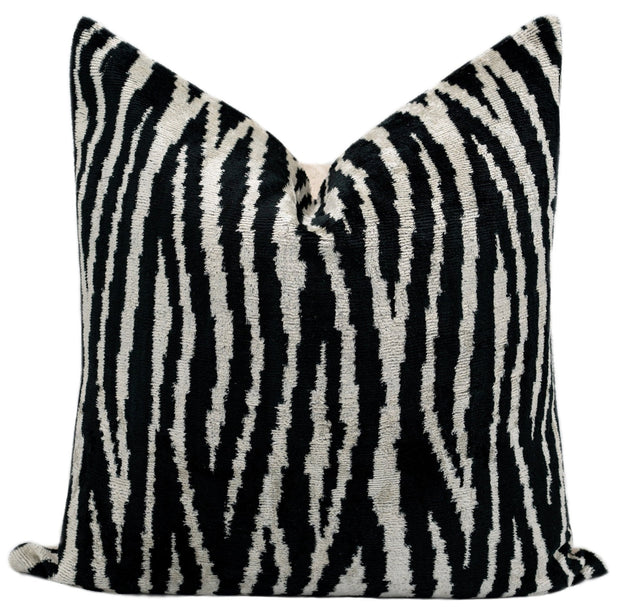 Handmade Velvet Throw Pillow With Black And White Zebra Print Design - High-Quality 20x20 Inch Decorative Accent With Premium Down Feather Insert