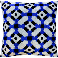 Handmade Velvet Throw Pillow With Blue And Black Geometric Design - High-Quality 20x20 Inch Decorative Accent With Premium Down Feather Insert