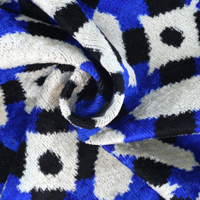 Handmade Velvet Throw Pillow With Blue And Black Geometric Design - High-Quality 20x20 Inch Decorative Accent With Premium Down Feather Insert