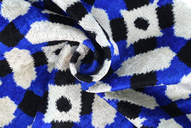 Handmade Velvet Throw Pillow With Blue And Black Geometric Design - High-Quality 20x20 Inch Decorative Accent With Premium Down Feather Insert