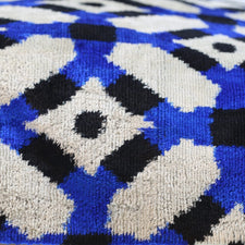 Handmade Velvet Throw Pillow With Blue And Black Geometric Design - High-Quality 20x20 Inch Decorative Accent With Premium Down Feather Insert