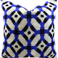 Handmade Velvet Throw Pillow With Blue And Black Geometric Design - High-Quality 20x20 Inch Decorative Accent With Premium Down Feather Insert