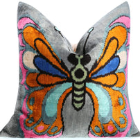 Handmade Velvet Throw Pillow With Colorful Butterfly Design - High-Quality 20x20 Inch Decorative Accent With Premium Down Feather Insert