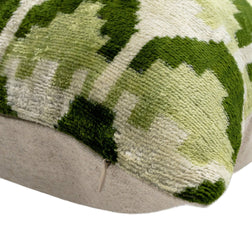 Handmade Velvet Throw Pillow With Green And Cream Geometric Design - High-Quality 20x20 Inch Decorative Accent With Premium Down Feather Insert