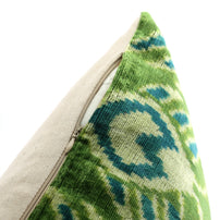 Handmade Velvet Throw Pillow With Green And Teal Ikat Design - High-Quality 20x20 Inch Decorative Accent With Premium Down Feather Insert