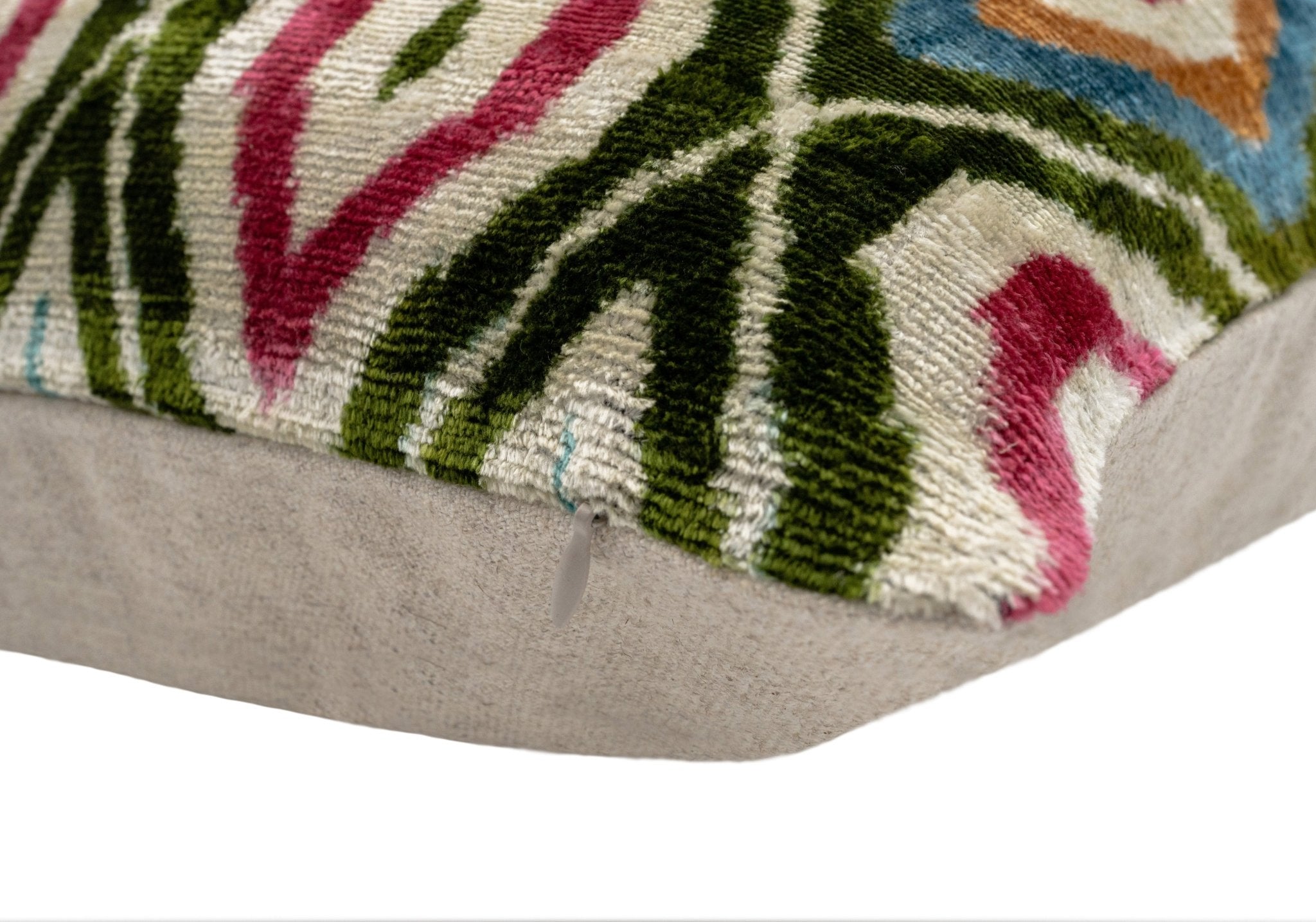 Handmade Velvet Throw Pillow With Multicolor Diamond Ikat Design - High-Quality 20x20 Inch Decorative Accent With Premium Down Feather Insert