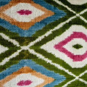 Handmade Velvet Throw Pillow With Multicolor Diamond Ikat Design - High-Quality 20x20 Inch Decorative Accent With Premium Down Feather Insert