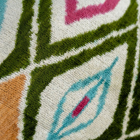 Handmade Velvet Throw Pillow With Multicolor Diamond Ikat Design - High-Quality 20x20 Inch Decorative Accent With Premium Down Feather Insert