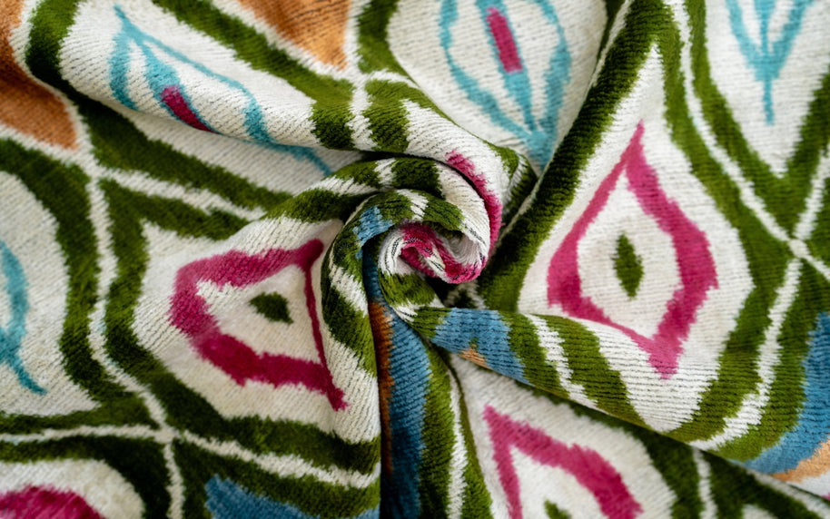 Handmade Velvet Throw Pillow With Multicolor Diamond Ikat Design - High-Quality 20x20 Inch Decorative Accent With Premium Down Feather Insert