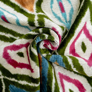 Handmade Velvet Throw Pillow With Multicolor Diamond Ikat Design - High-Quality 20x20 Inch Decorative Accent With Premium Down Feather Insert