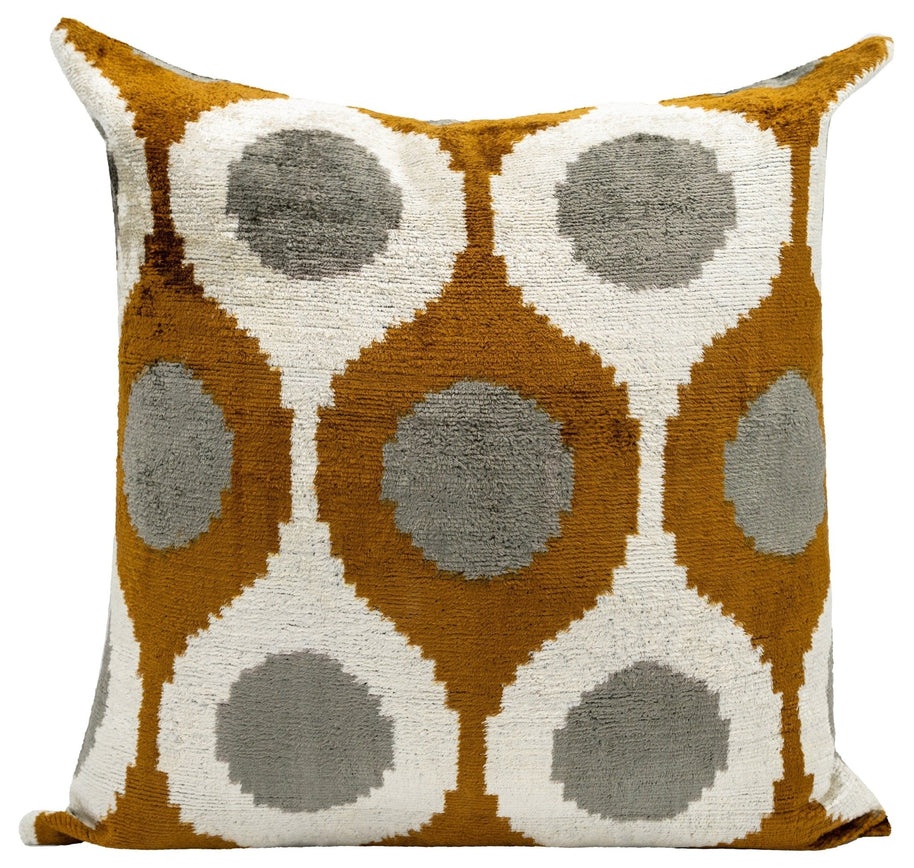 Handmade Velvet Throw Pillow With Mustard And Grey Geometric Design - High-Quality 20x20 Inch Decorative Accent With Premium Down Feather Insert