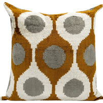 Handmade Velvet Throw Pillow With Mustard And Grey Geometric Design - High-Quality 20x20 Inch Decorative Accent With Premium Down Feather Insert