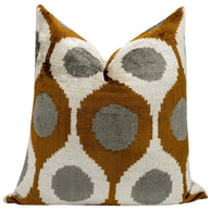 Handmade Velvet Throw Pillow With Mustard And Grey Geometric Design - High-Quality 20x20 Inch Decorative Accent With Premium Down Feather Insert