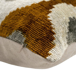 Handmade Velvet Throw Pillow With Mustard And Grey Geometric Design - High-Quality 20x20 Inch Decorative Accent With Premium Down Feather Insert