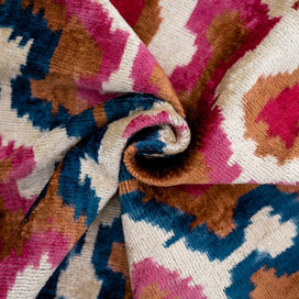 Handmade Velvet Throw Pillow With Pink, Blue, And Tan Ikat Design - High-Quality 20x20 Inch Decorative Accent With Premium Down Feather Insert