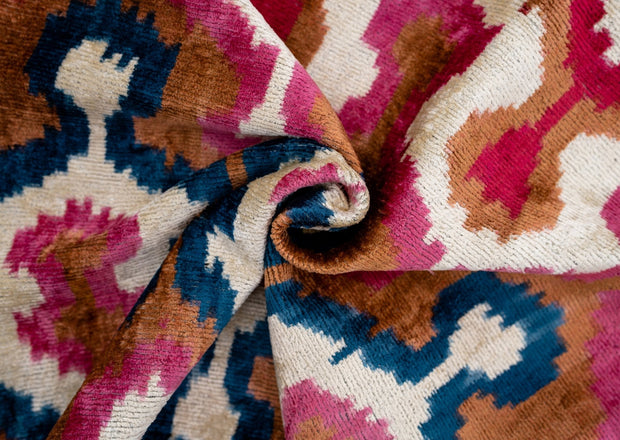 Handmade Velvet Throw Pillow With Pink, Blue, And Tan Ikat Design - High-Quality 20x20 Inch Decorative Accent With Premium Down Feather Insert