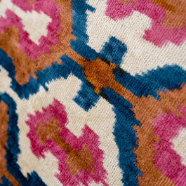 Handmade Velvet Throw Pillow With Pink, Blue, And Tan Ikat Design - High-Quality 20x20 Inch Decorative Accent With Premium Down Feather Insert
