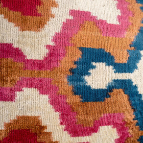 Handmade Velvet Throw Pillow With Pink, Blue, And Tan Ikat Design - High-Quality 20x20 Inch Decorative Accent With Premium Down Feather Insert