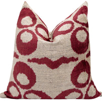 Handmade Velvet Throw Pillow With Red And Beige Geometric Design - High-Quality 20x20 Inch Decorative Accent With Premium Down Feather Insert