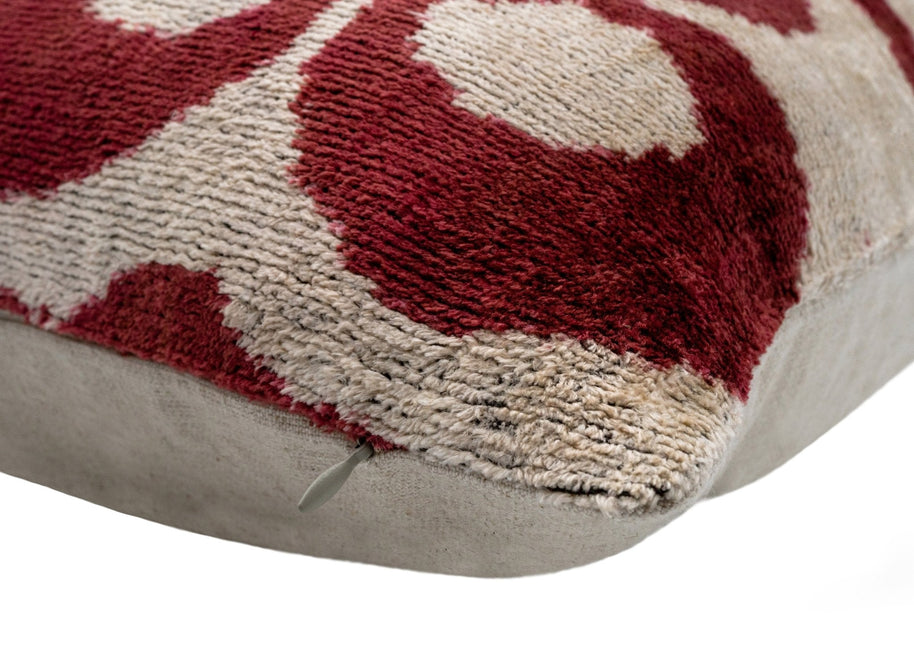 Handmade Velvet Throw Pillow With Red And Beige Geometric Design - High-Quality 20x20 Inch Decorative Accent With Premium Down Feather Insert